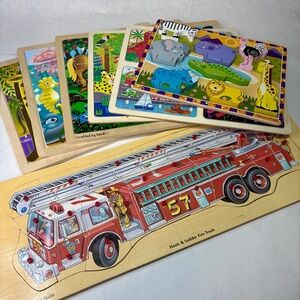 Wooden Puzzle Lot 7 Melissa & Doug + More Toddler/Kids Age 2-6 Jigsaw Peg Chunky